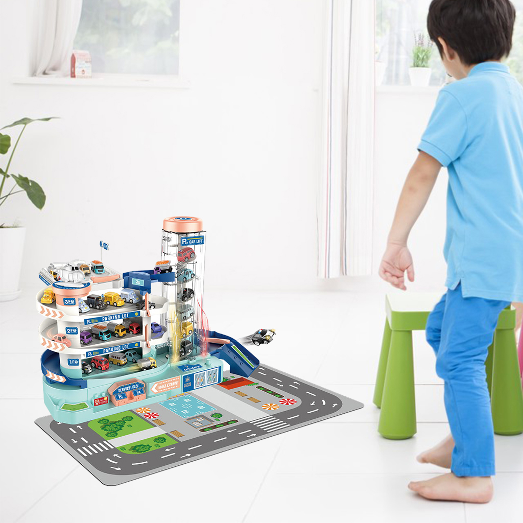 Kids 3 Floor City Car Park Garage Toy Race Car Ramp Track for Children