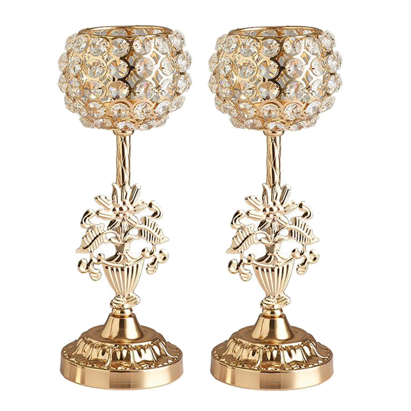 2x Gold Crystal Candlestick Candle Holder Candelabra Wedding Decor Metal