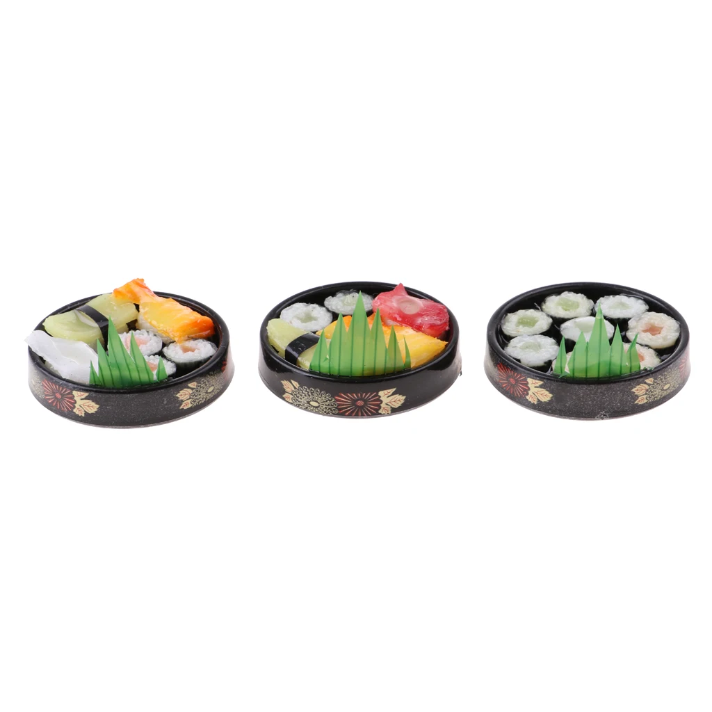 3PCS 1:6 Doll House Miniature Vivid Japanese Food Model Sushi Round Plate 