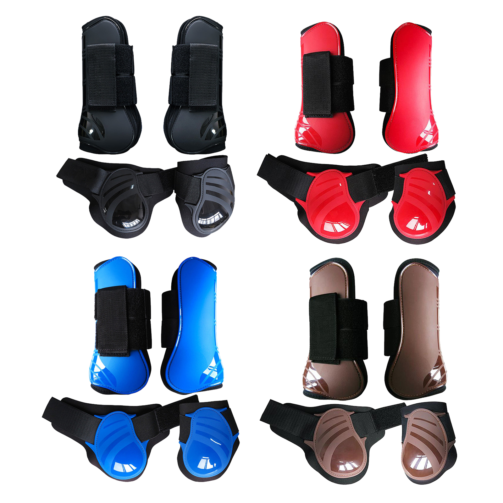 2 Pairs Horse Leg Guard Boots Front Hind Leg Tendon Protect Equestrian for Riding Training, PU Shell and High-Quality Neoprene