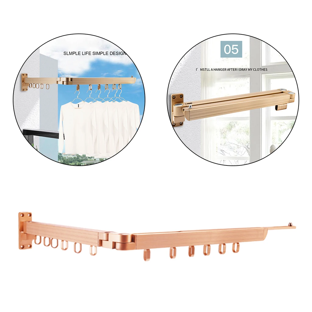Home Folding Clothes Hanger Wall Mounted Aluminum Drying Rack Retractable