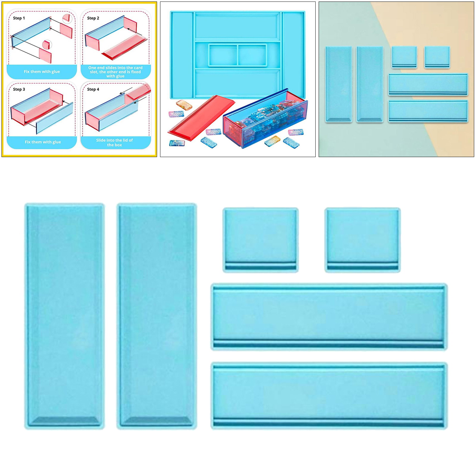 Epoxy Resin Mold Domino Storage Box Mould Container Craft Casting Art Adults