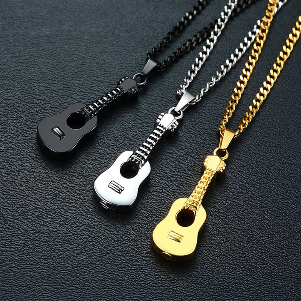 Guitar Cremation Urn Necklace Chain Ring Bereavement Gift Holder Keepsake Jewelry for Human Husband Wife