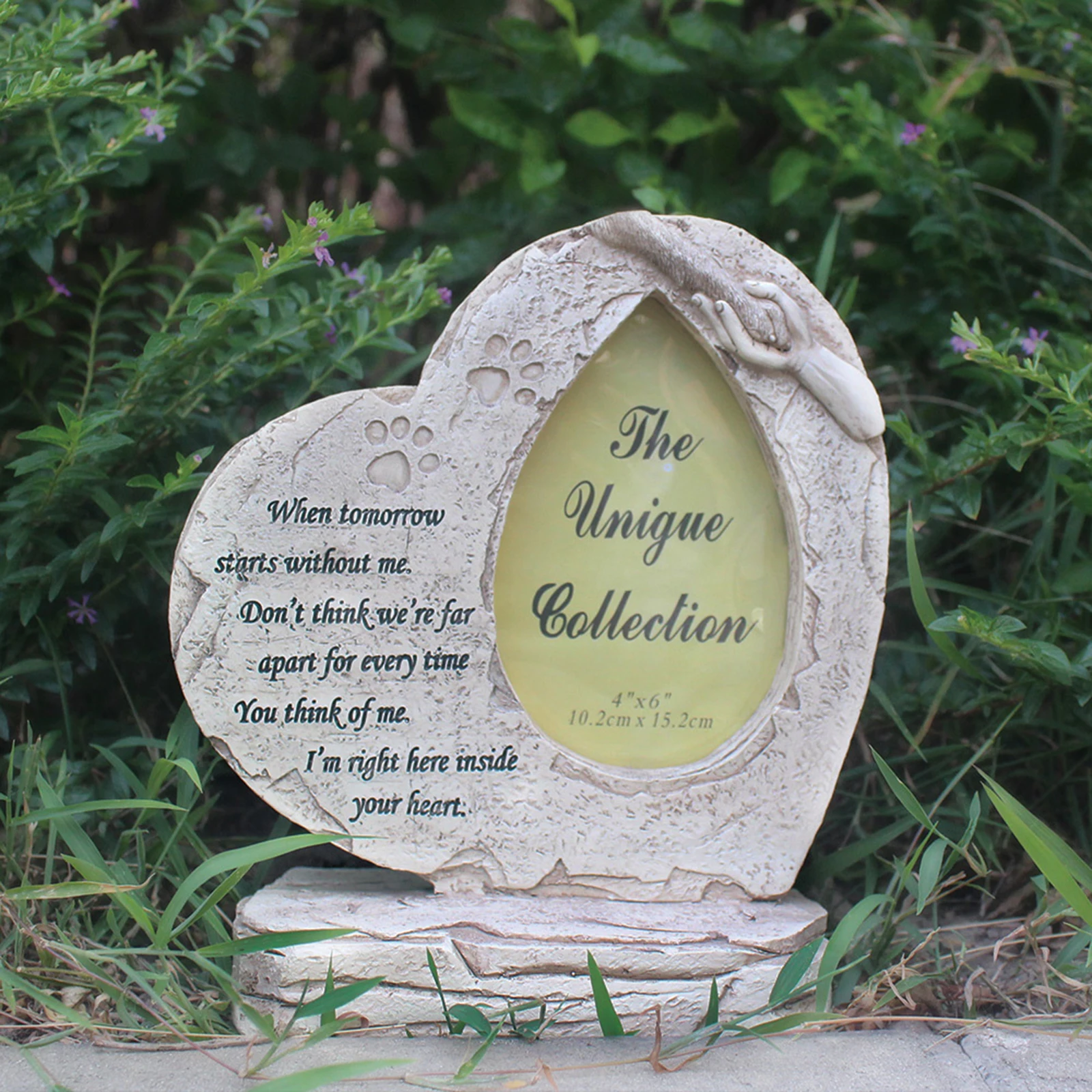 Pet Memorial Stone Heart Shaped Tombstone Cat Puppy with Yard Ornaments