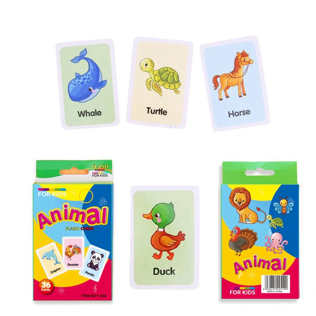 36 Pieces Preschool Educational Flash Cards for Kids Animals