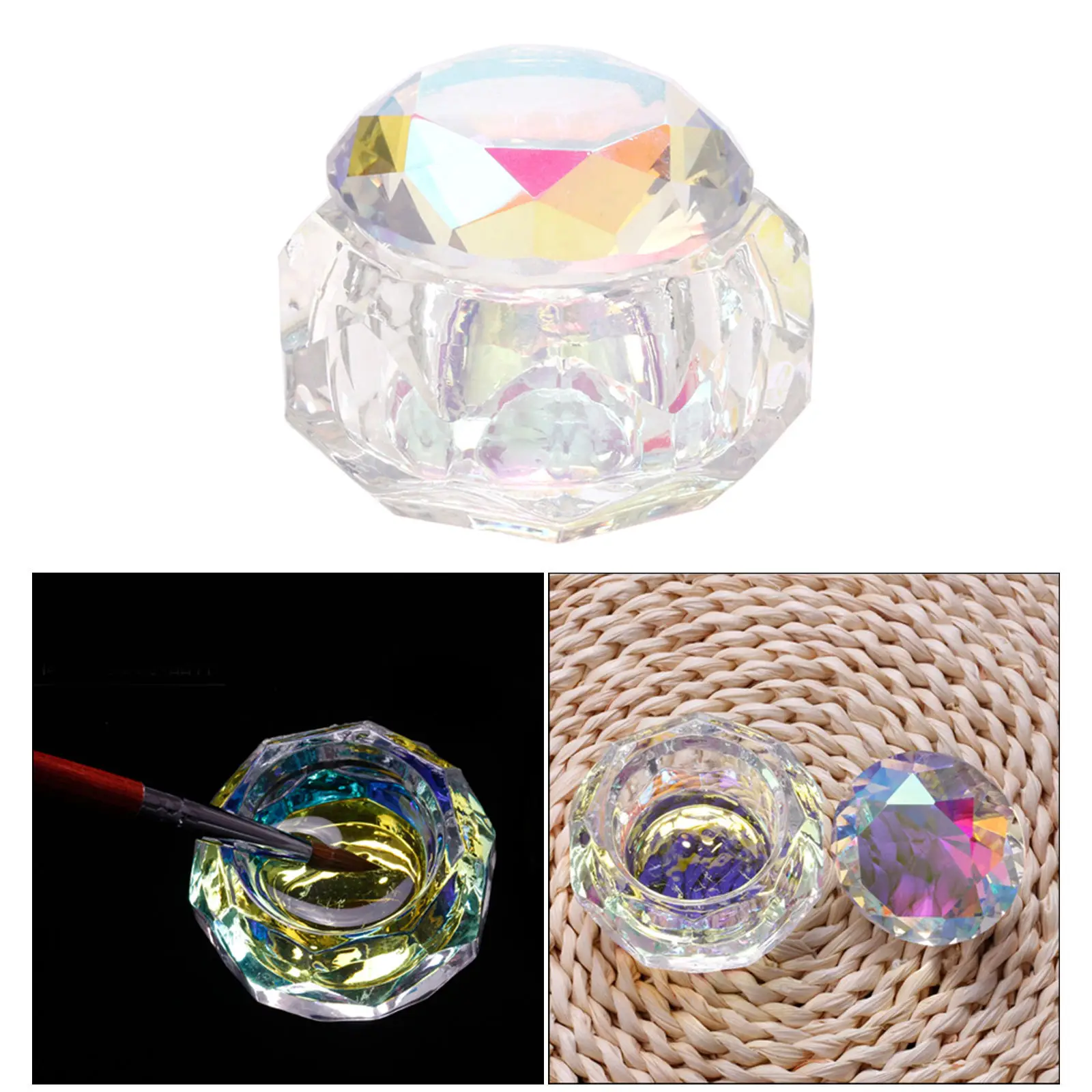 Crystal Nail Art Dappen DISH Bowl Colorful Crystal DISH ,lid Bowl Cup, Holder