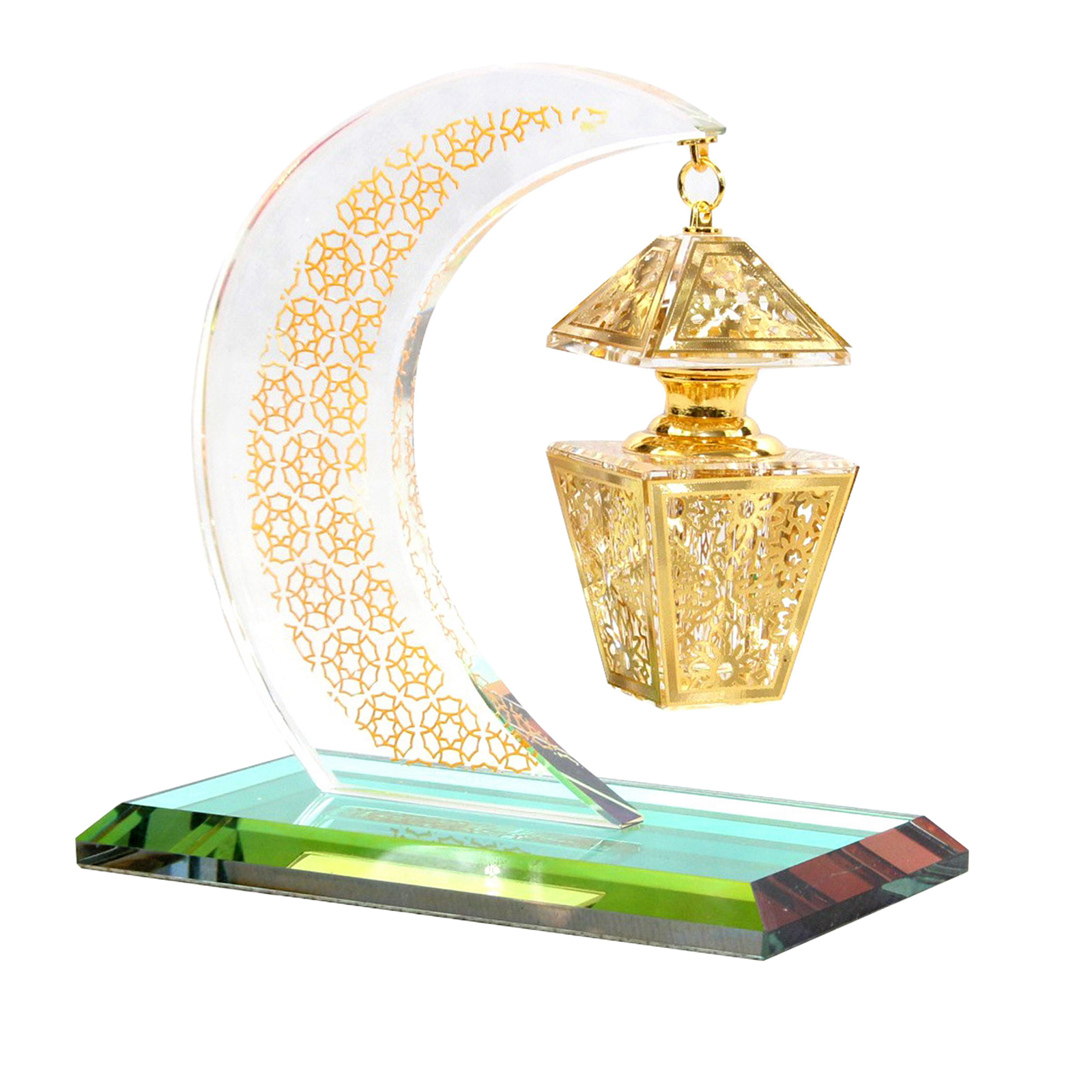 Moon Model Muslim Crystal Islamic Ornaments Hanging Empty Perfume Bottle Figurines Home Office Desktop Handicraft Decor