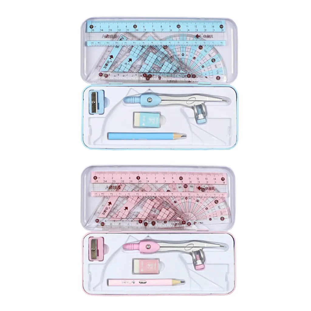 Math Geometry Kit Set Iron 8Pcs for Student Supplies Drawings Drafting School Students
