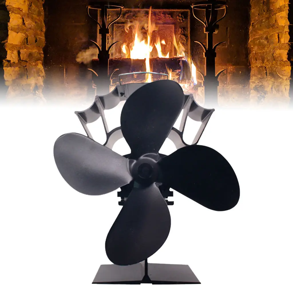 4 Blades Electroless Heat Powered Fireplace Fan Logs Stove Fire Stoves Air Blower Fan Eco Friendly Silent Gifts for Xmas