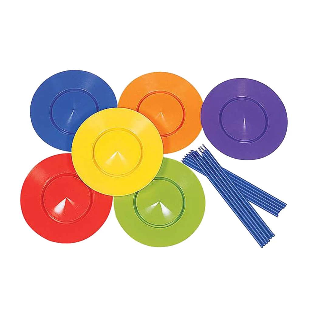 Hemistin 6 Set Plastic Juggling Spinning Plates Sticks Turntable Performance Props Acrobatic Turntable Performance Props Kids Adult Balance Classic Toy Indoor Outdoor Fun Sports Games