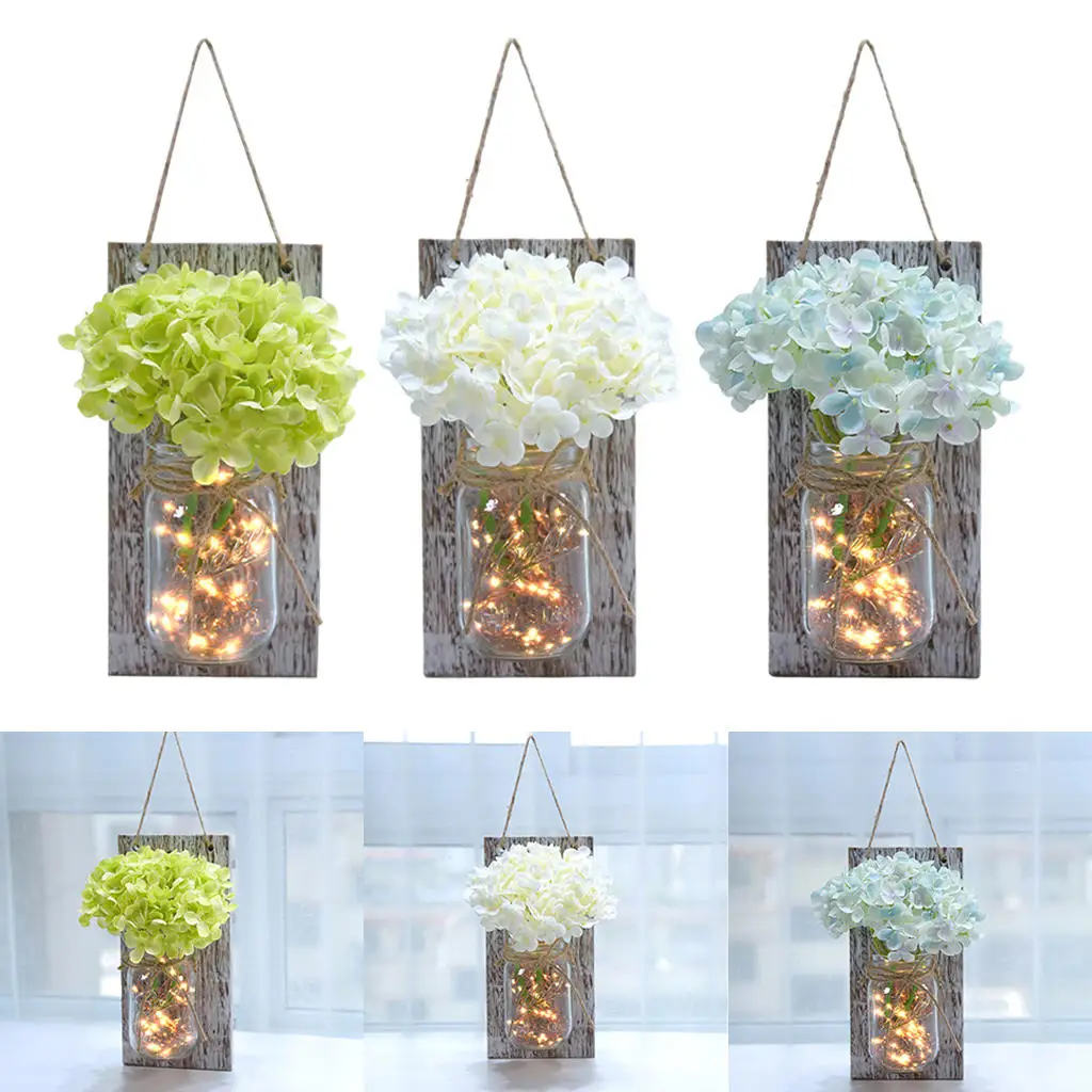 Vintage Mason Jar Wall Decor Sconces Hanging Wooden Board Country House Wall Lights for Bedroom Venue Farmhouse Living Room