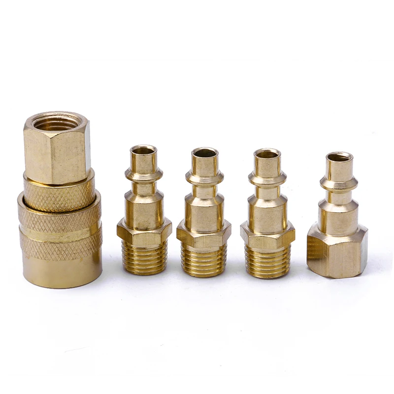 5pc Solid Brass Quick Coupler Set Air Hose Connector Fittings 1/4 NPT Tools Plug 