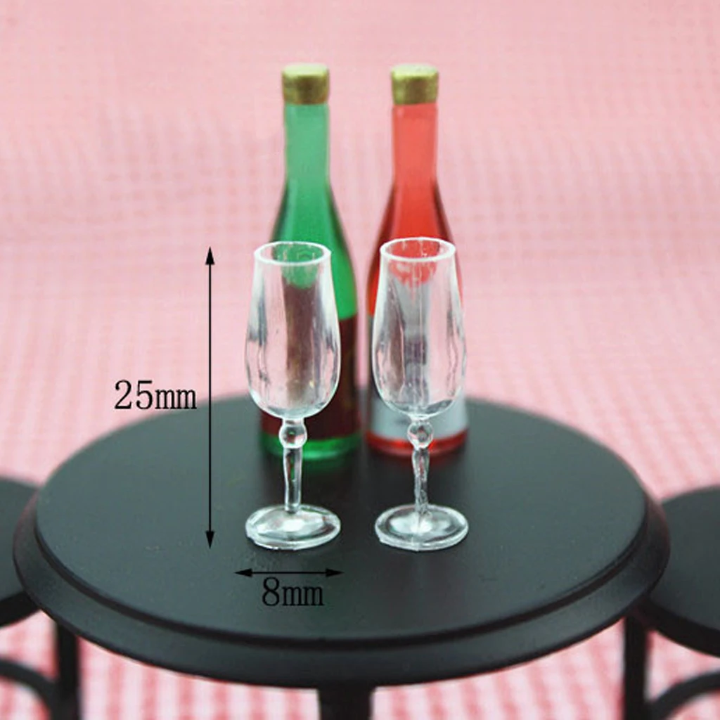 8pcs 1/12 Dollhouse Mini Wine Glass Dollhouse Tableware Clear Mugs Cups