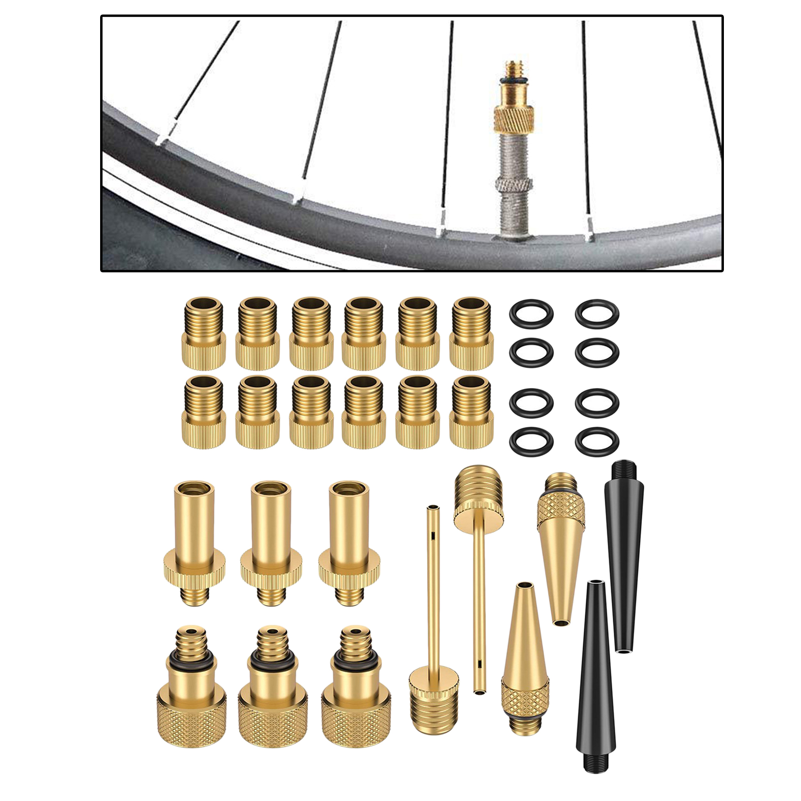 Road Bike Valve Adapter Converter Bicycle Pump Tube Presta To Schrader with Sealing O-Ring Cycle Accessories Needle Converter