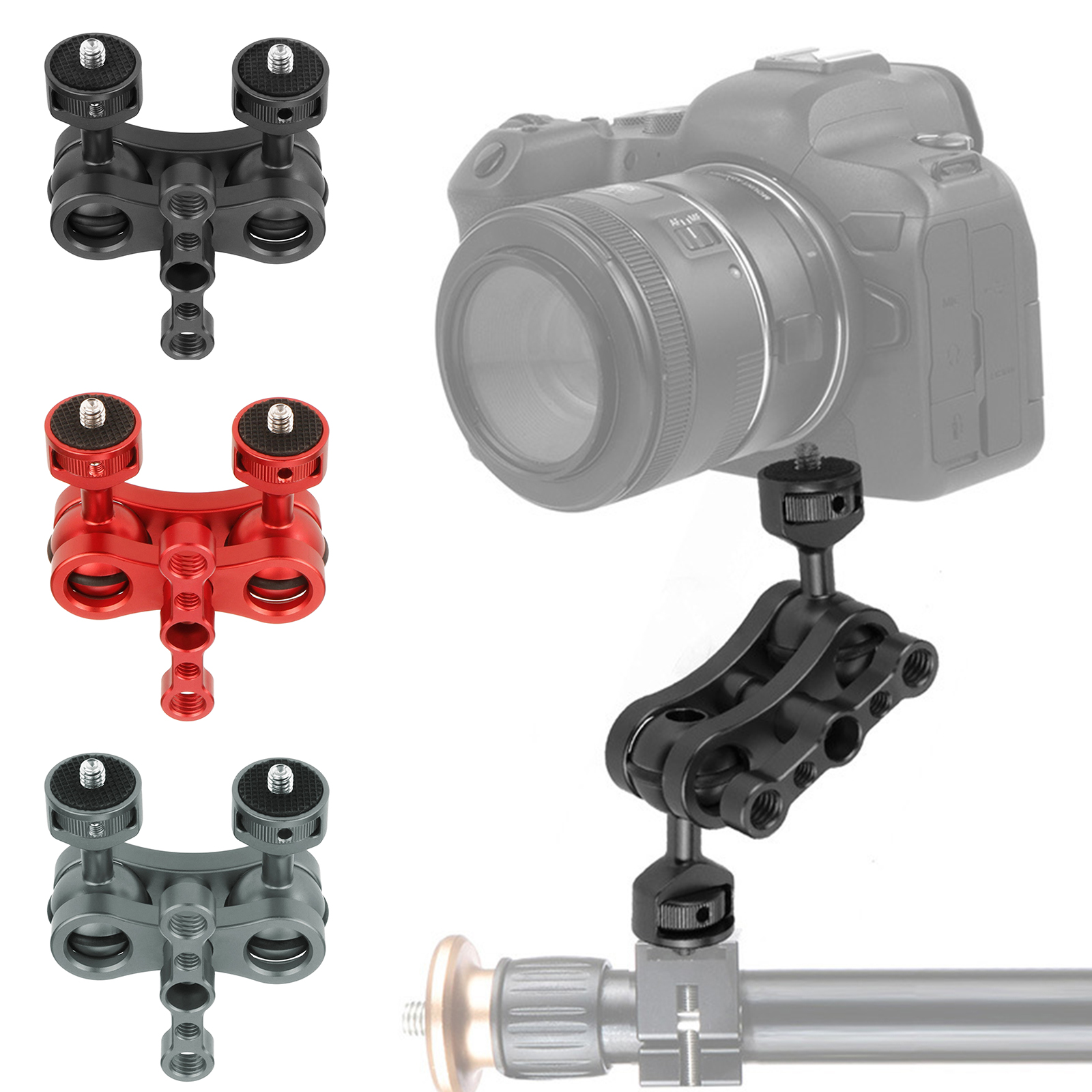 CNC Aluminium 360° Arm Monitor Mount w/Double Ballheads for Audio Recorders