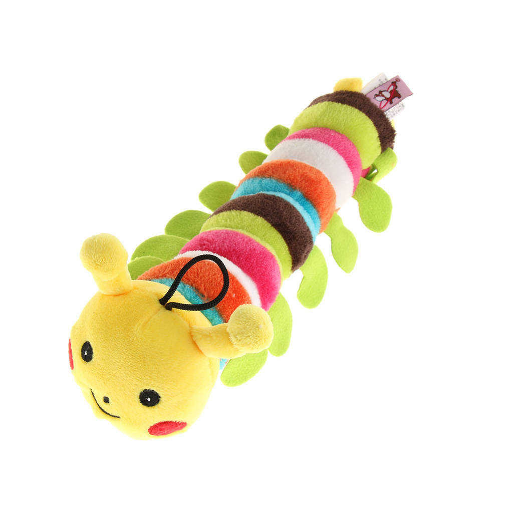 2xPet Plush Sound Cat Dog Squeaky Chew Toy Biting Toy Cute Caterpillar Yellow