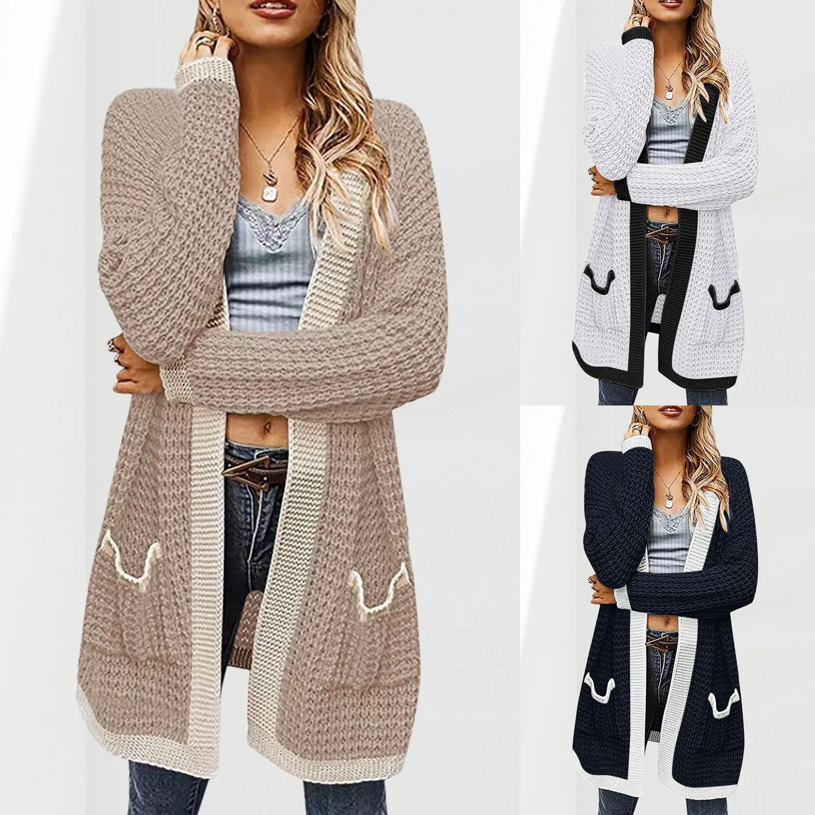 مزلاج سعال عقل  Fashion Warm Knitted Cardigan Women's Casual Solid Color Loose Pockets Mid  Long Sweater Cardigan Coat Autumn Winter Elegant Tops|Cardigans| -  AliExpress