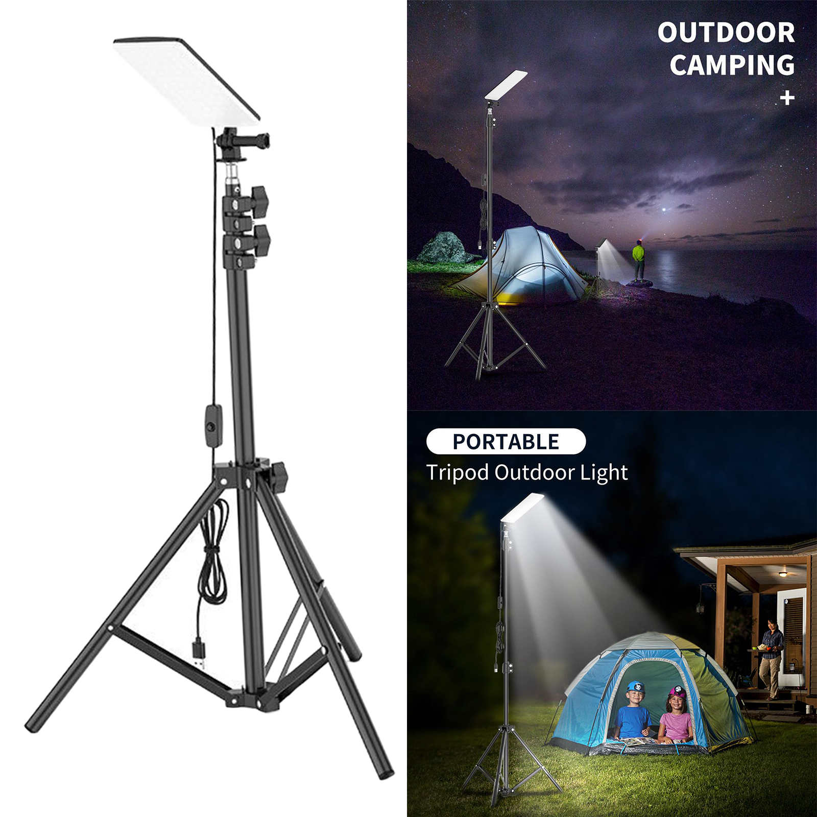 Portable LED Camping Lantern with Adjsutable Tripod Stand Pole -