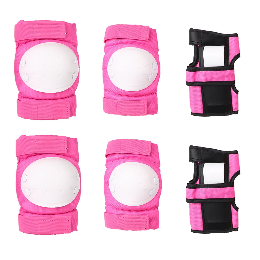 6pcs Adjustable Knee Elbow Wrist Pads Guard Skating Bicycle Scooter black / pink Protective Tool