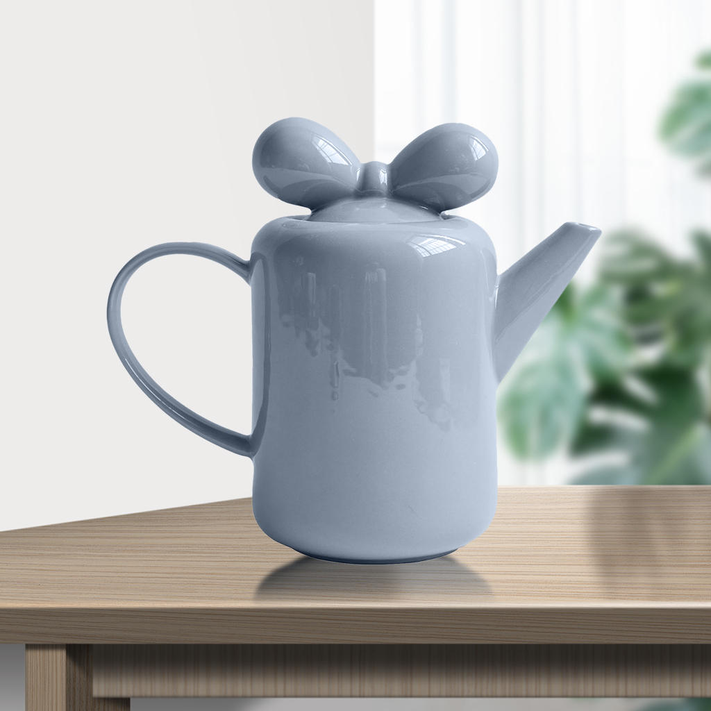 Ceramic Tea Pot, Candy-Colored Gift Decoration Bow Knot Design Tea Kettle for Home Adults