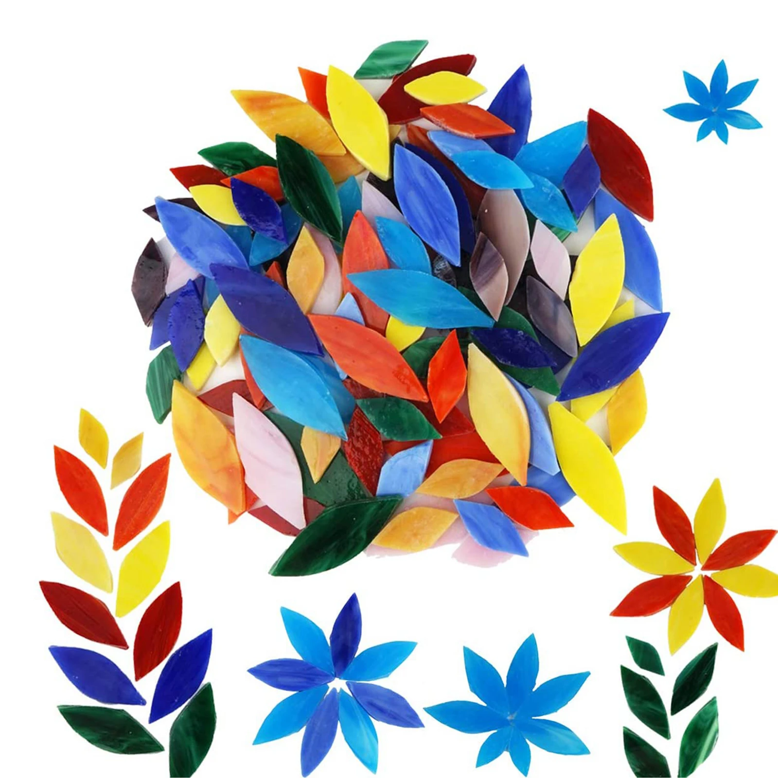 100 Pieces Petal Mosaic Tiles, Hand-Cut Stained Glass Flower Leaves Tiles for Crafts Assorted Size & Colors