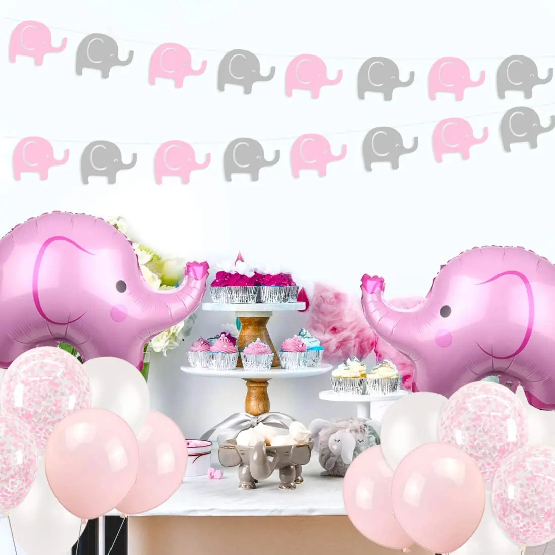 Set per Baby Shower motivo con elefantino rosa 