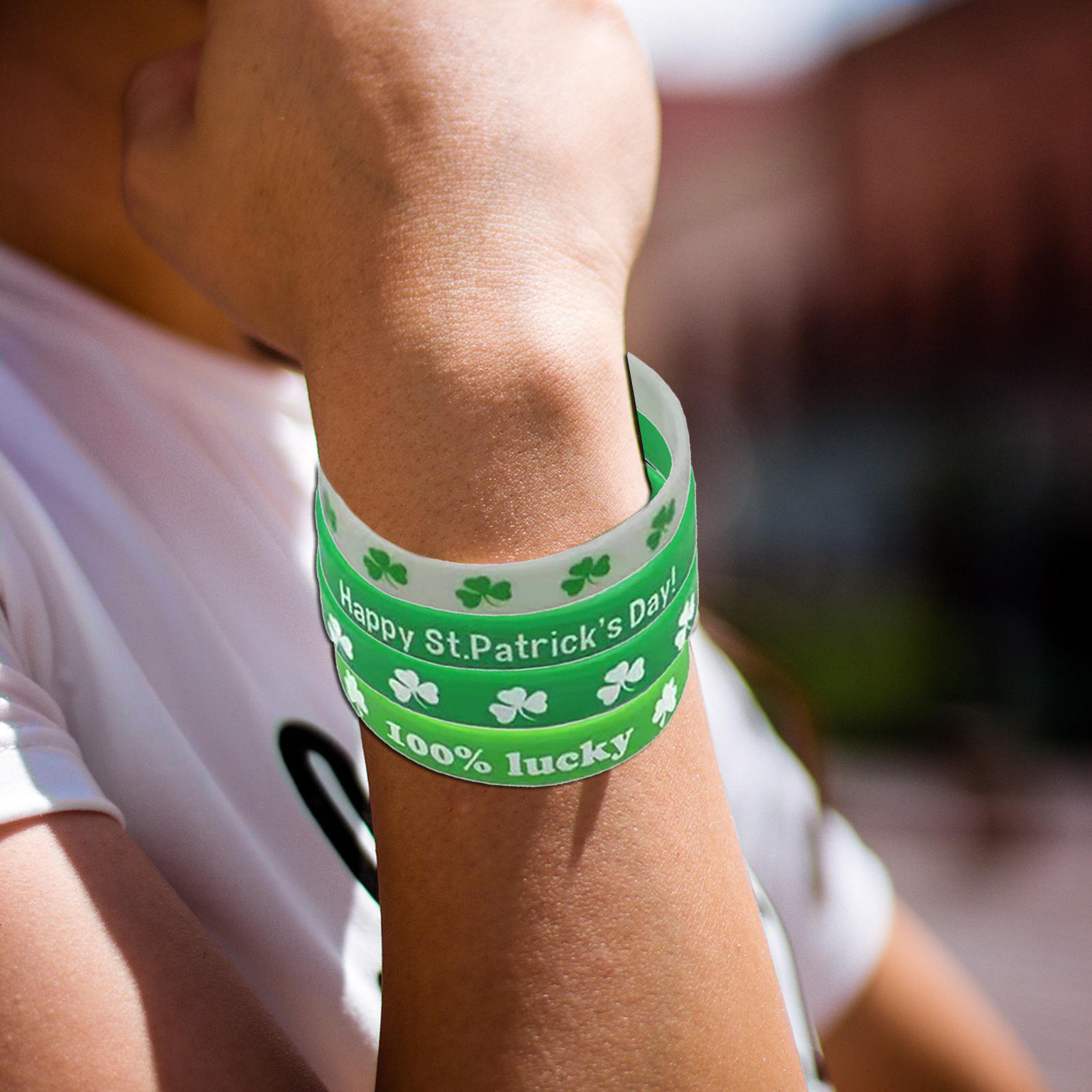 Rubber Wristbands 'S Day Shamrock Silicone Good Luck Green Bracelets for Presents Decoration Party Favors Supplies