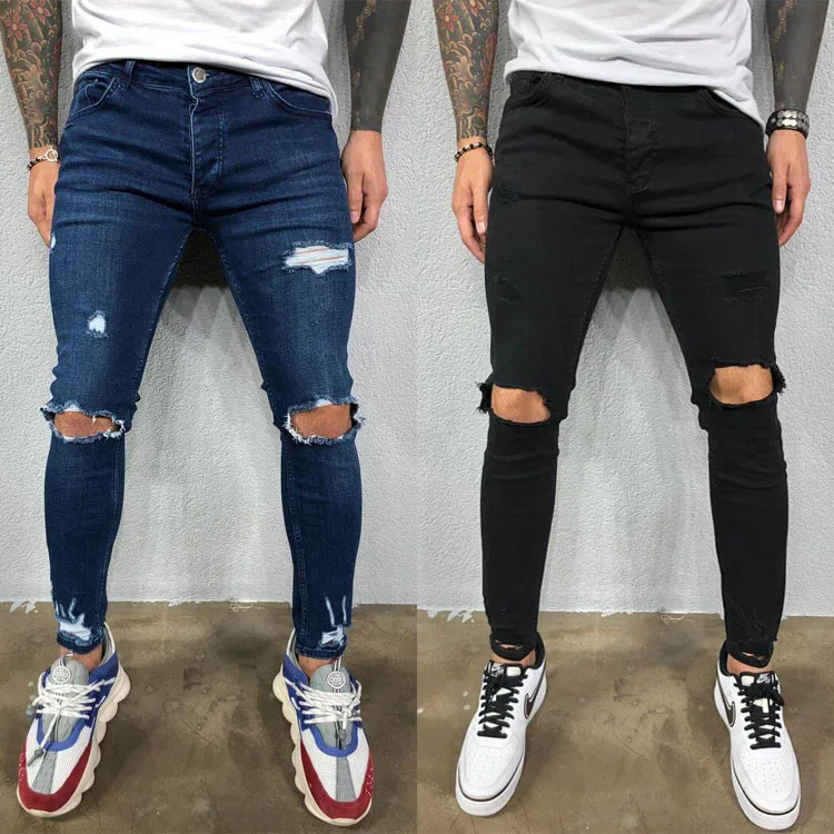 High Quality 2020 Men's Ripped Stretch Small Feet Jeans Torn Mens Jeans  Black Ripped Jeans - Jeans - AliExpress