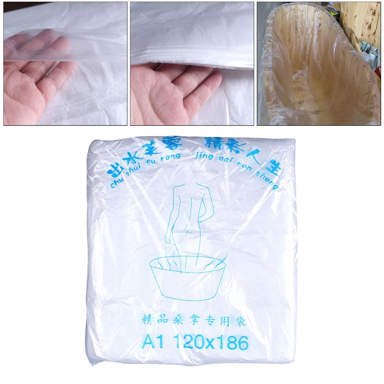 50 Pieces Clear Disposable Bathtub Bag Cover 186x120cm for Traveling Salon