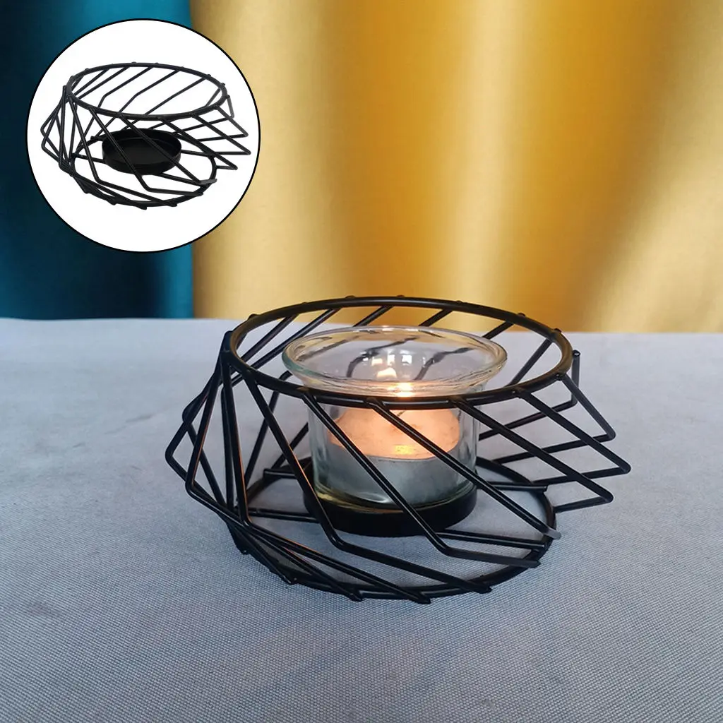 Geometric Candlestick Wrought Iron Art Crafts Candle Holders Home Decoration Metal Small Tealight Holder Cage Home Ornaments