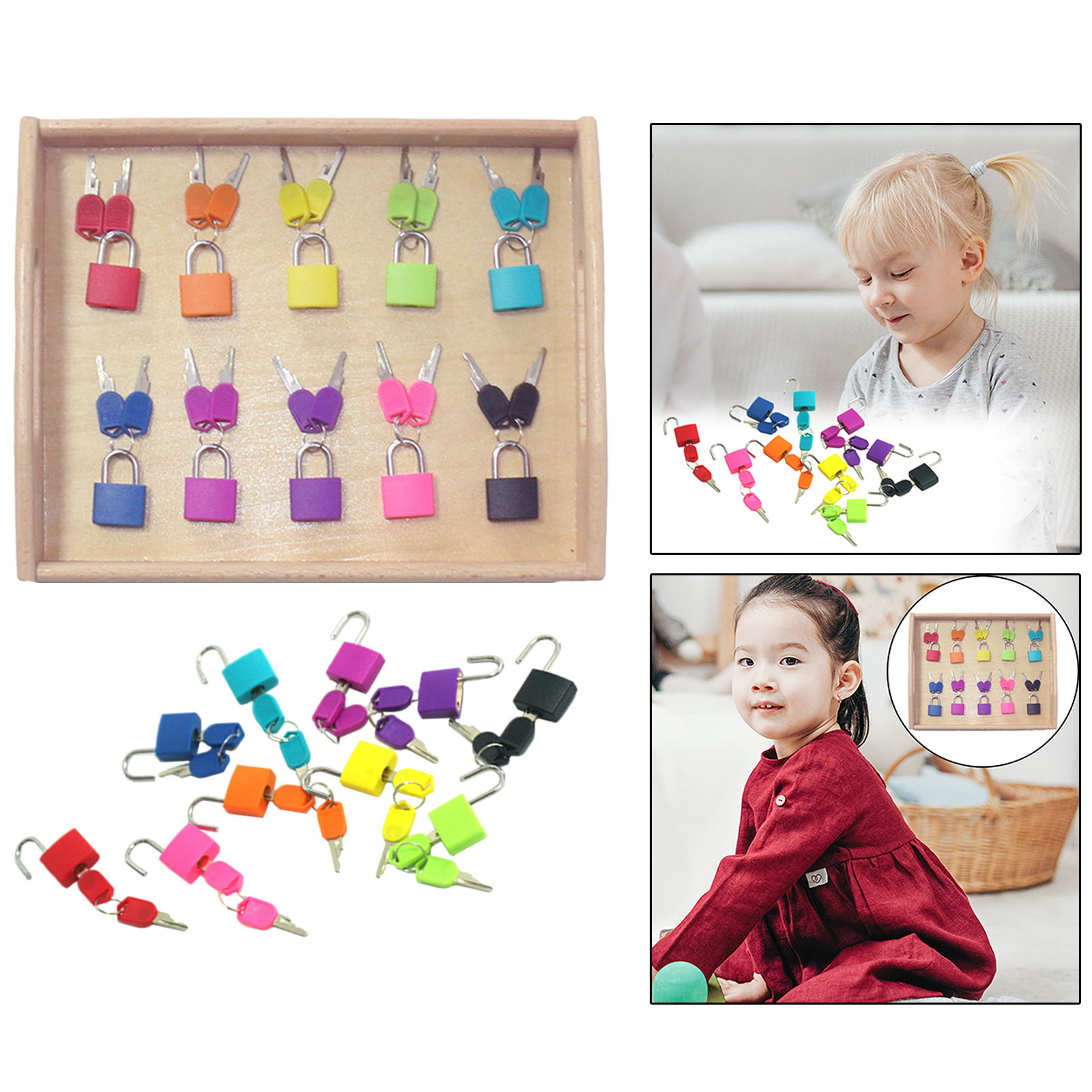 Set of 10 Early Learning Toys Classroom Matching Game Small Locks with Keys Padlock with Key for Luggage Lock Suitcase Lock