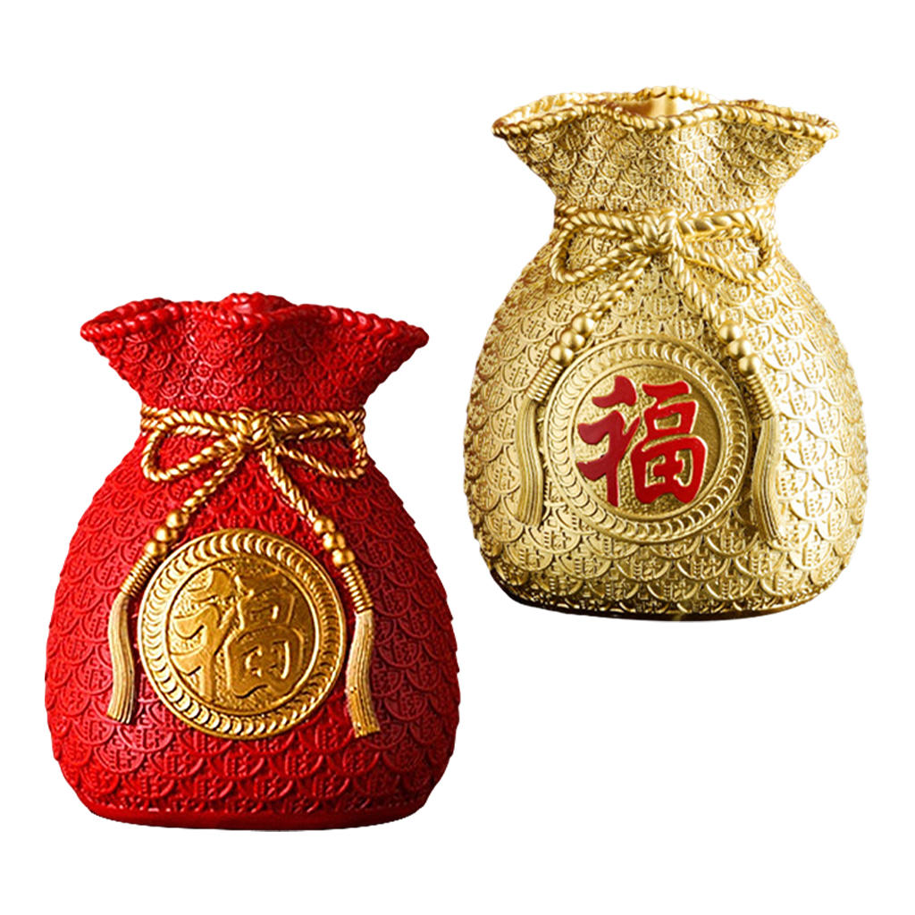 Resin Flower Vase Planter Pot Money Bag Shape Art Feng Shui Wealth Bouquet Floral Holder for Table Decoration Home Cabinet Gift
