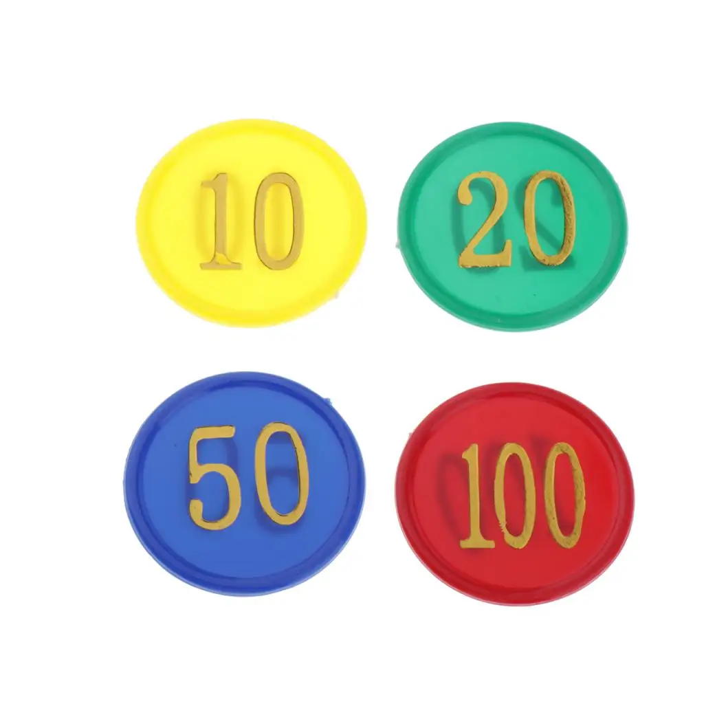 160pcs/pack Plastic Poker Chips Counters with Values Numbers on Them, Yellow/10, Green/20, Blue/50, Red/100
