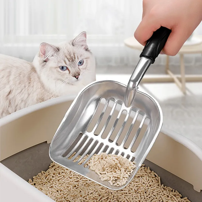 Pet Cat Plus Thick Rubber Handle Aluminum Alloy Cat Shovel Cat Litter Scoop Big Metal Litter Scoop for Kitty Sifter