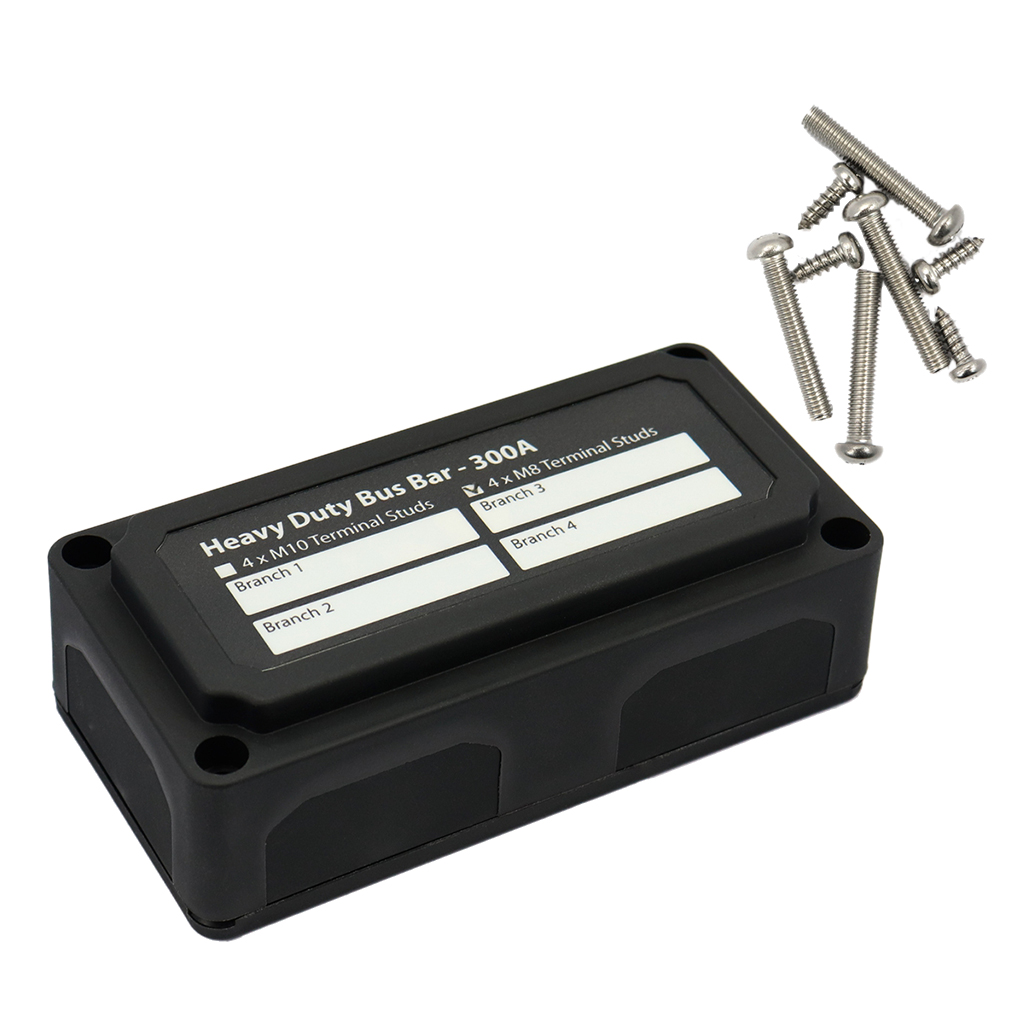 Heavy Duty Bus Bar / Distribution Box & Screw On Cover - 300A - 4xM8 Studs