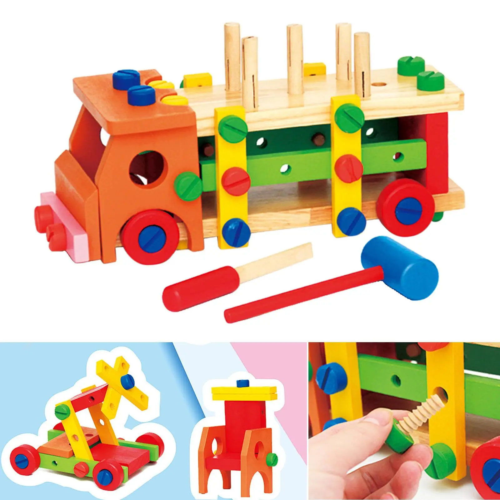 Wooden Screw Assembly DIY Toys Disassembly Colorful Construction Repair Nesting Screw Nut for Girls Children Toddlers Boys Kids