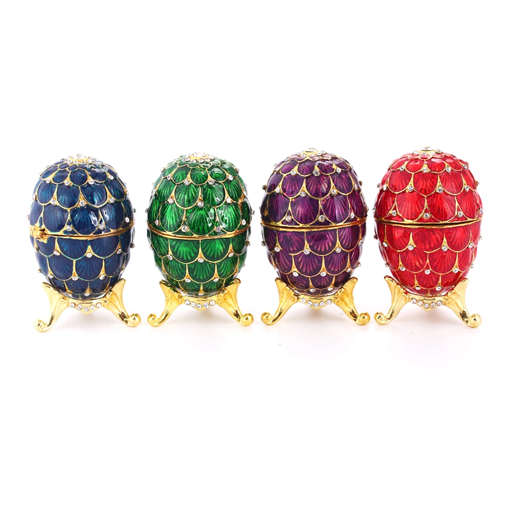 Enameled Easter Egg Style Decorative Hinged Jewelry Trinket Box Unique Gift for Women Girls, 4.3x4.3x7cm