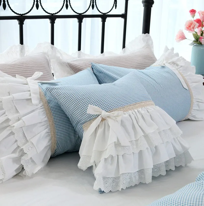 novas capas de travesseiro rendas plissado capa de almofada artesanal enrugamento xadrez almofadas decorativas capa de travesseiro bolo camadas fronha