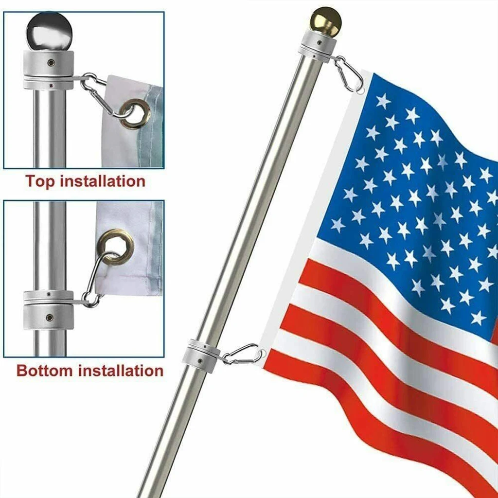 360° Anti Wrap with Carabiner for 1 Inch Diameter Flag Pole Silver, Pack of 2 Anley Aluminum Flagpole Mounting Rings 