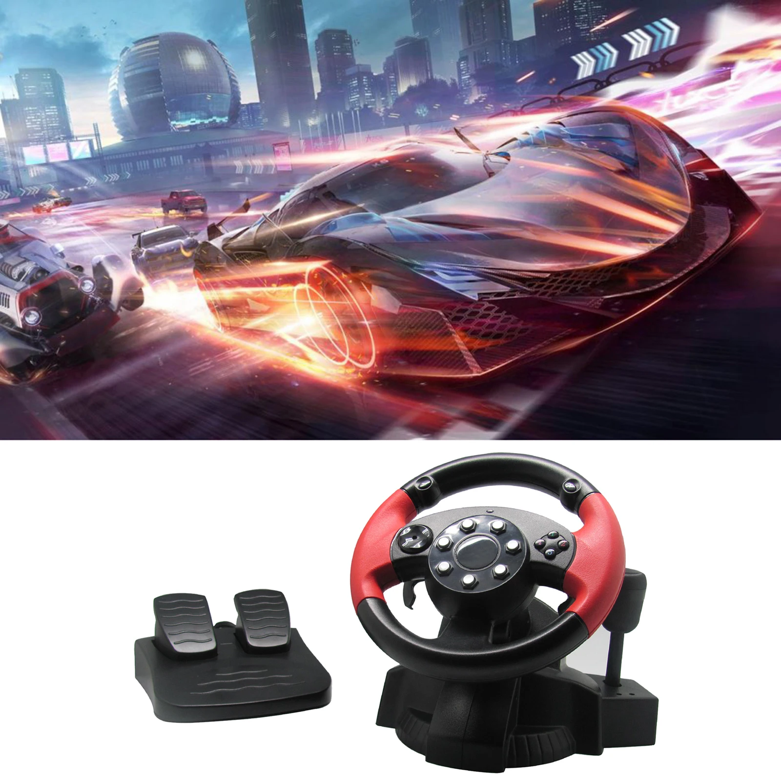 PC Racing Wheel, 200 Degree Universal USB Car Race Steering Wheel with Pedals for PS3, PS2