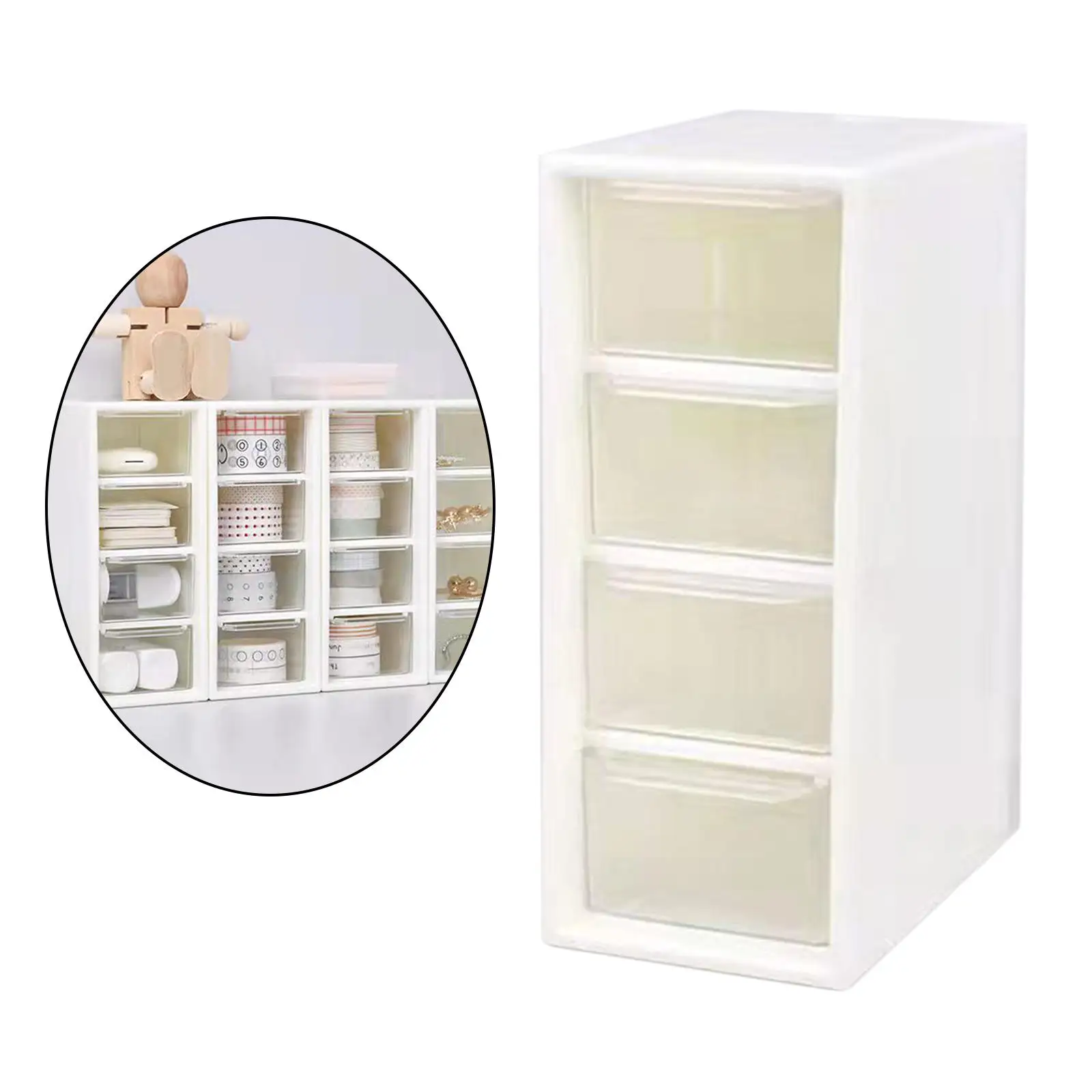 White Desktop Cosmetic Storage Box with 4 Drawer Units Container Case Small Organizer Box for Office Home Makeup 15.7x6.5x9.7cm