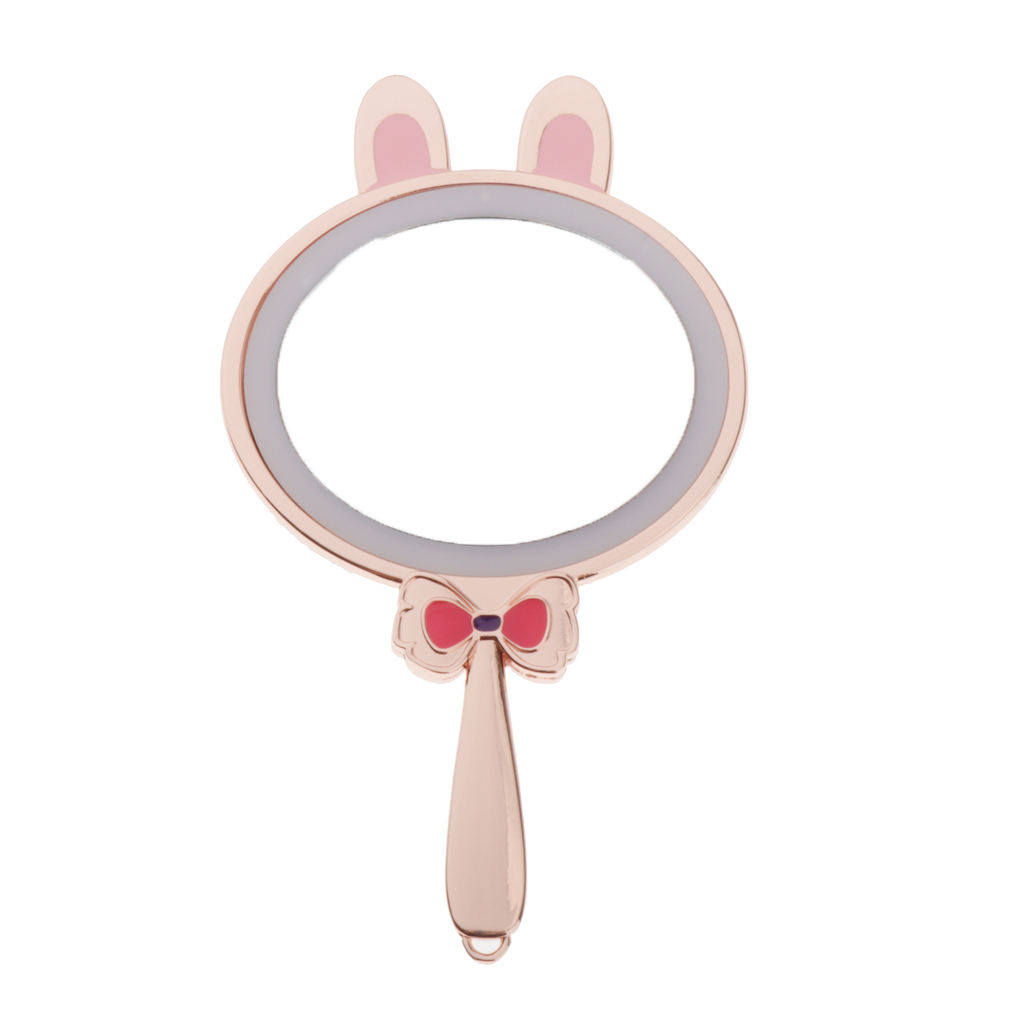 Rabbit Travel Compact Handheld LED Lighted Round Makeup Mirror for Skin Care