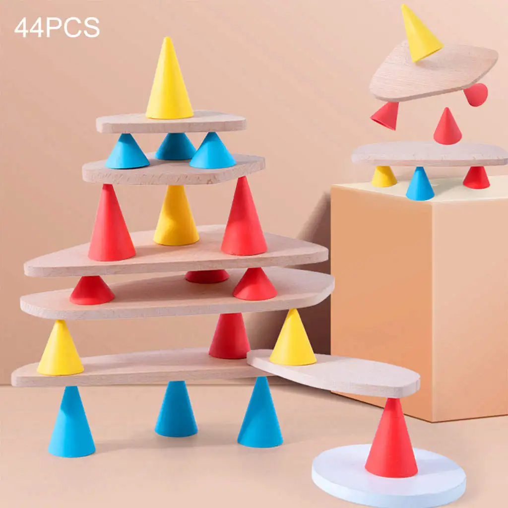 44x Wooden Balance Blocks Learning Balancing Stacking Game Development Stacking Game Montessori Stacker Game for Kids Boy Girl