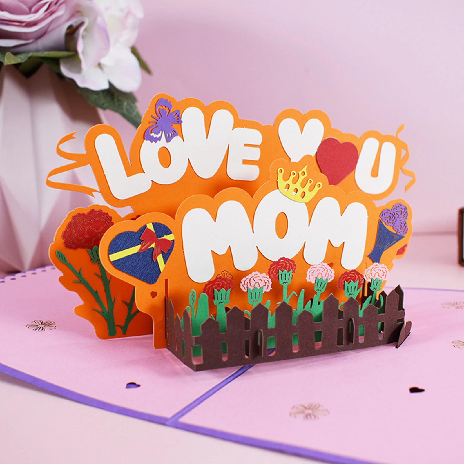 3D Pop Up Love You Mom Greeting Cards Laser Cut Post Card Thanksgiving Card