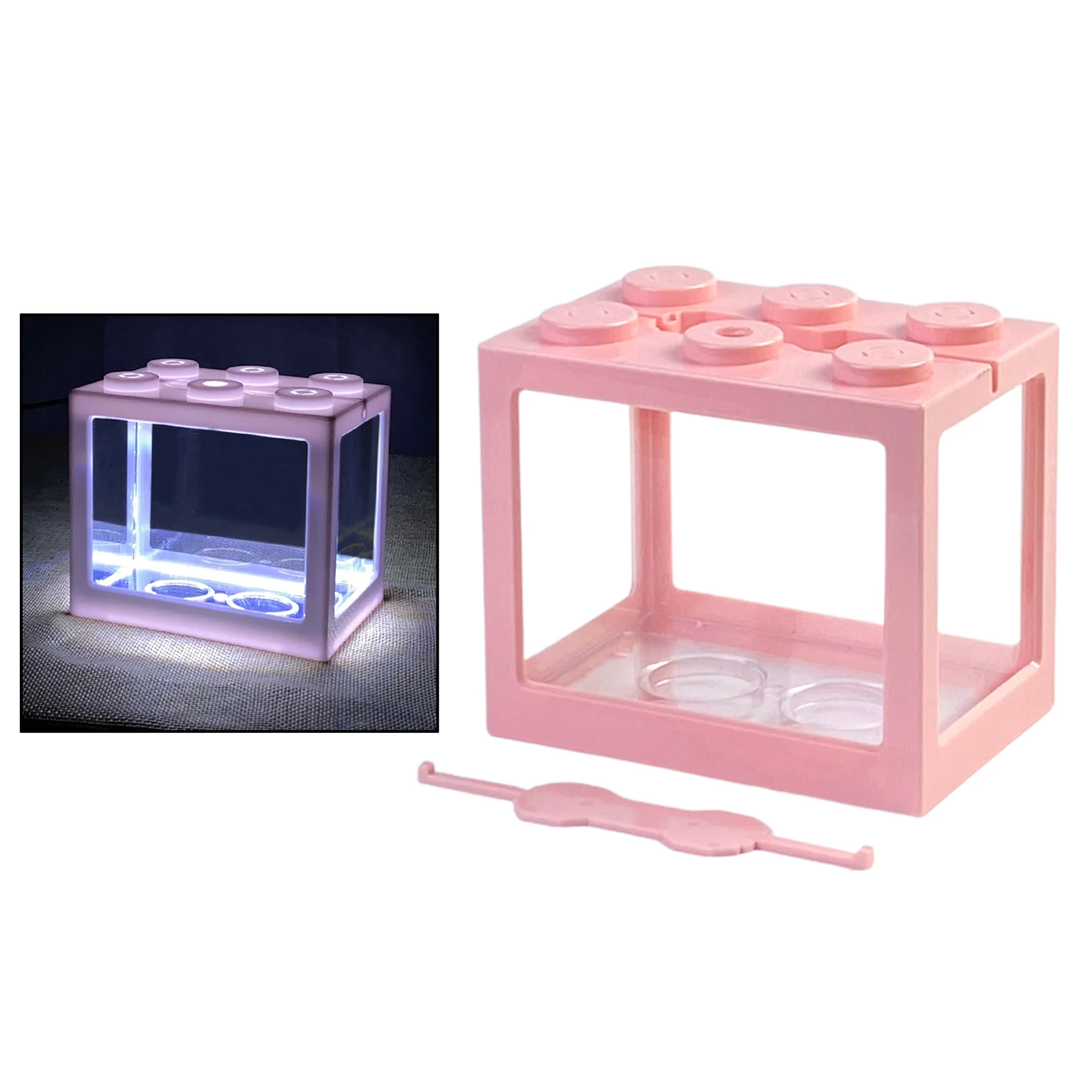 Mini Fish Tanks Betta Fish Tank Aquarium Tank Building Block Fish Bowl Office Table Decoration Home Decor LED Light Feeding Box