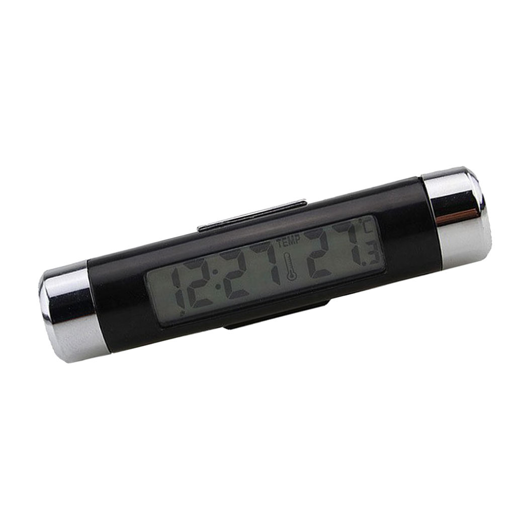 Backlight Mini Electronic Clock with Thermometer Digital LCD Display for Car Air Vent 2 in 1