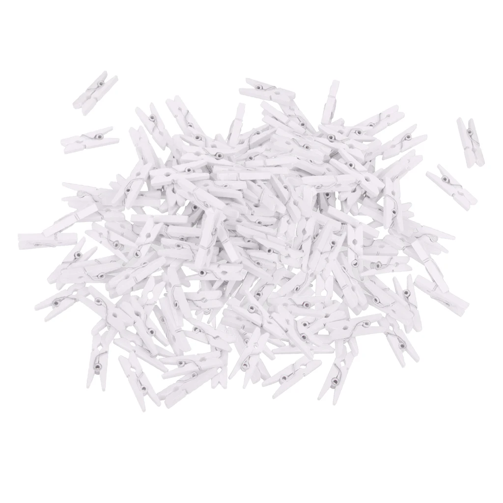 100pcs Wholesale 25mm Mini White Wooden Clips Wood Pegs For Photo Clips Clothespin Craft Wedding Decoration Clips Pegs