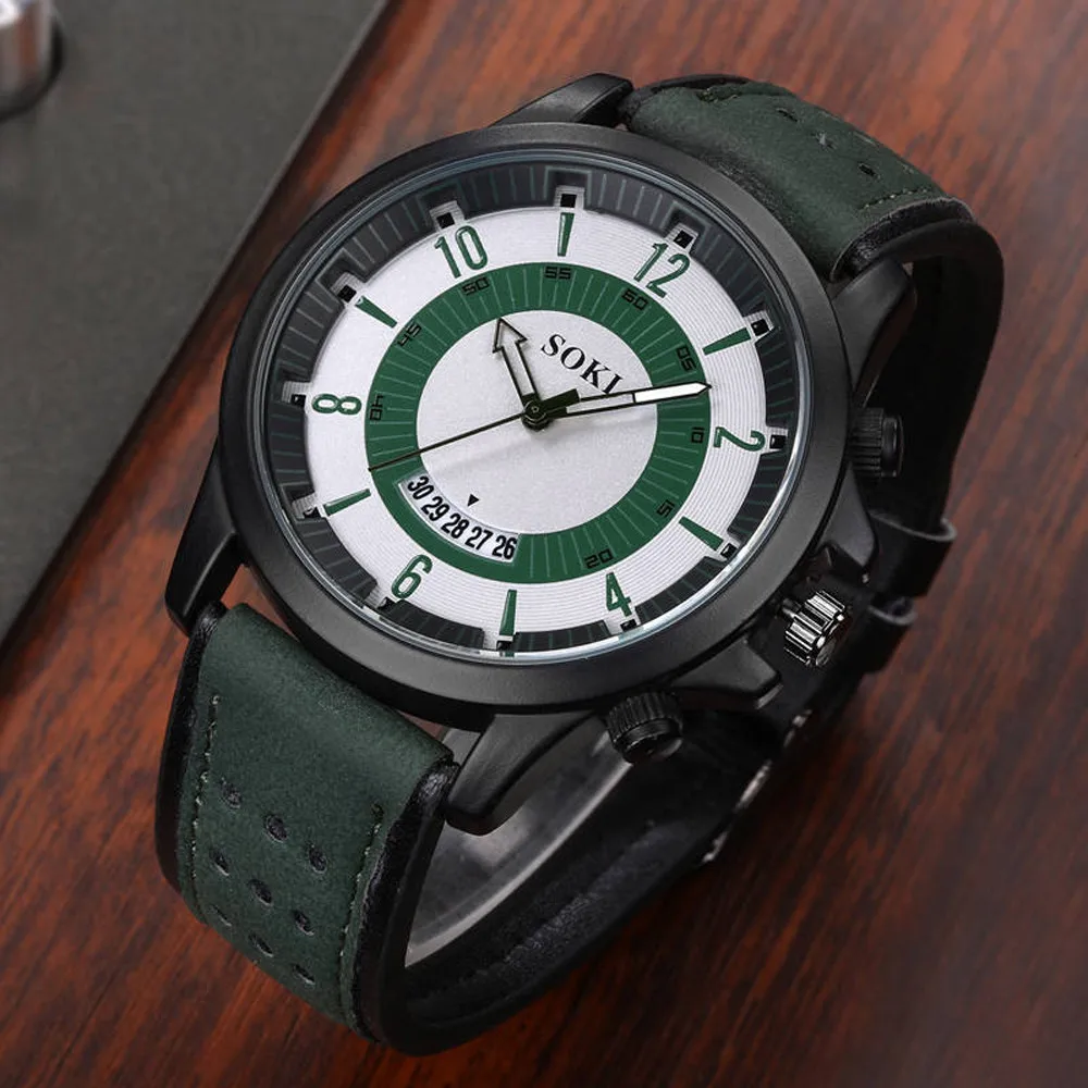 Luxury Fashion Silica Gel Leather Mens Glass Quartz Analog Date Watches Men's watch Wrist Party decoration Business Watch gif fo