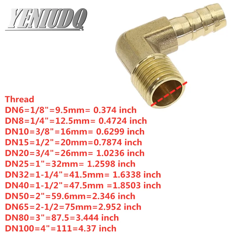 Color : 6mm, Thread Specification : 38 yaohuishanghang 10pcs Hose Barb ID 6-19mm 90 Degree Male Thread 1/8 1/4 3/8 1/2 BSP Elbow Barbed Fitting Coupler Connector Adapter Copper