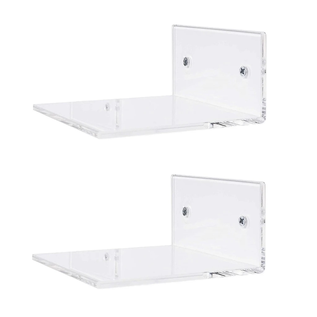 2x Bathroom Small 10cm Clear Acrylic Floating Wall Shelves Organizer Durable